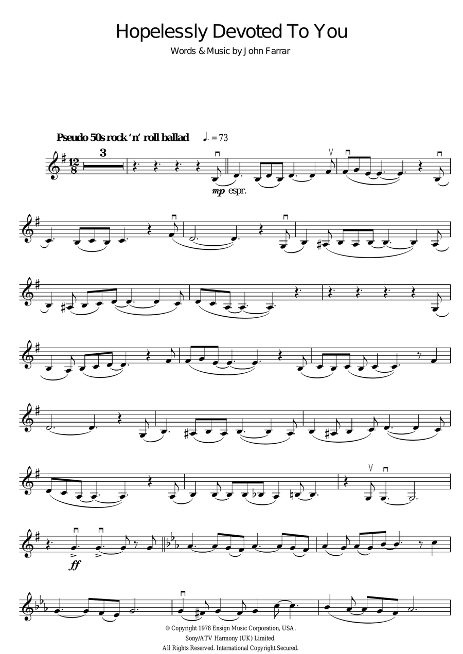 Hopelessly Devoted To You (from Grease) Violin Solo scores gallery preview page 1