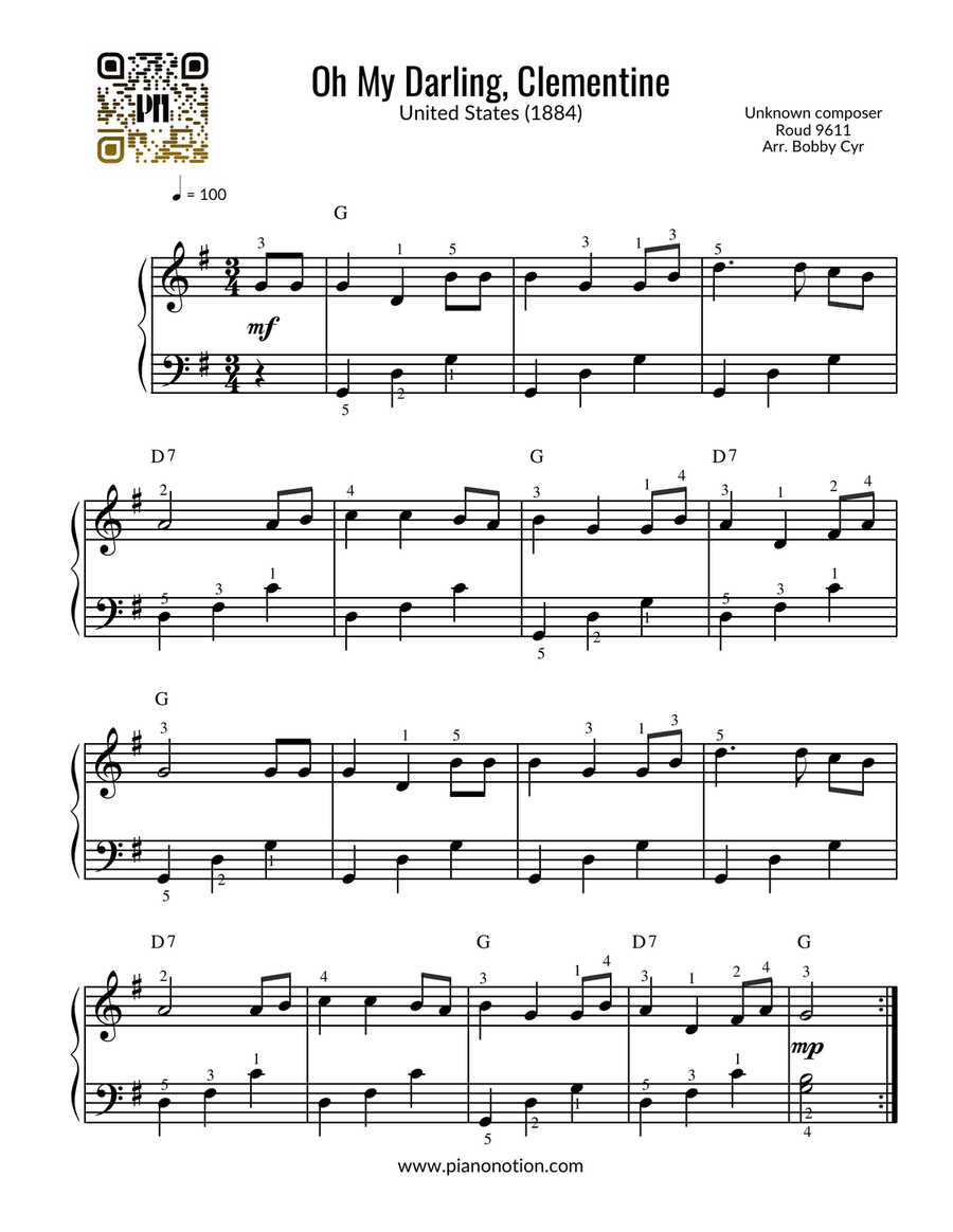 Oh, My Darling Clementine (Easy Piano Solo) Easy Piano scores gallery preview page 1