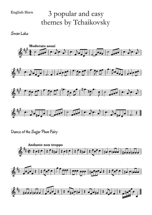 3 popular and easy themes by Tchaikovsky with accompaniment and chord symbols for English Horn