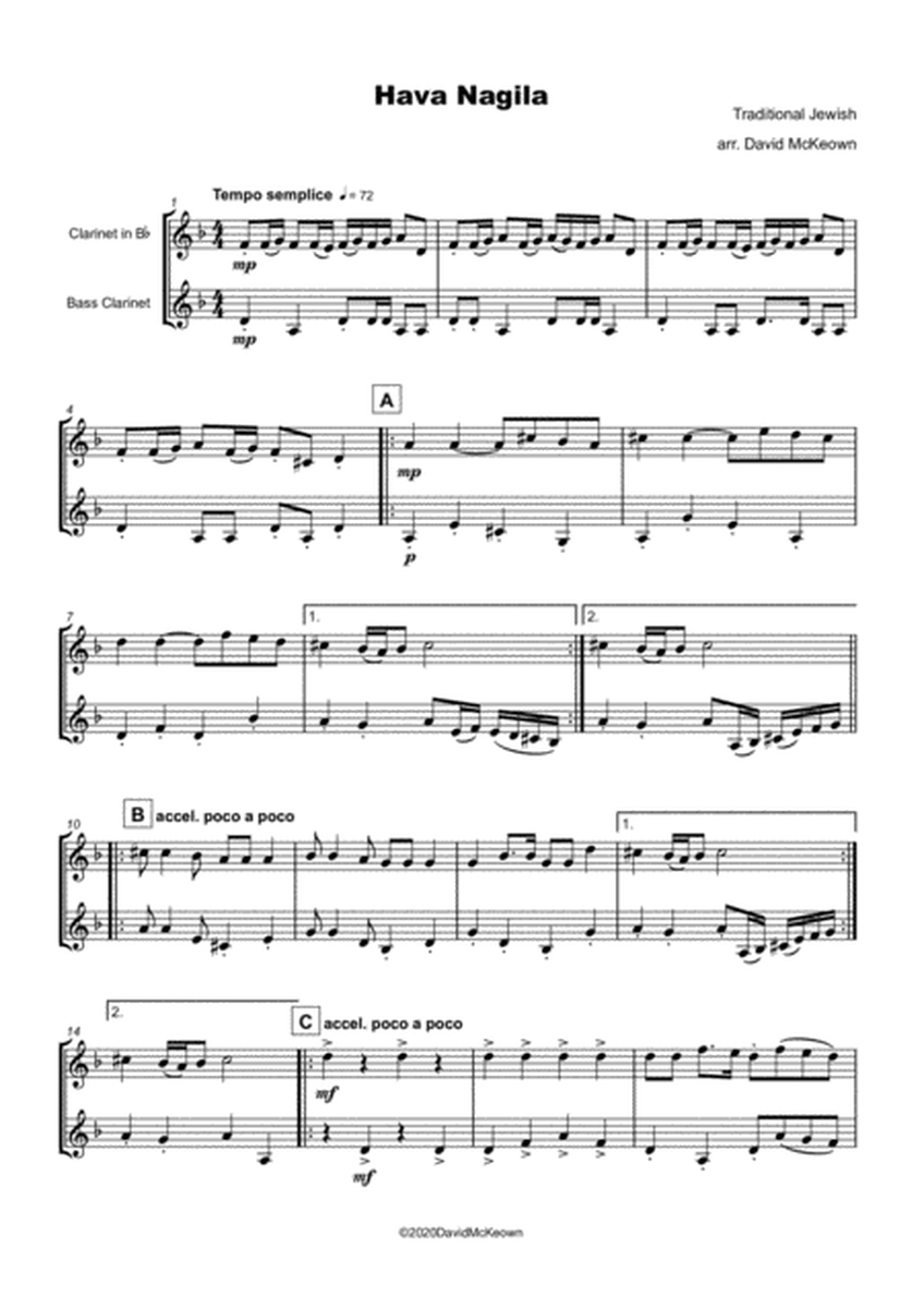 Hava Nagila, Klezmer tune for Clarinet and Bass Clarinet Duet