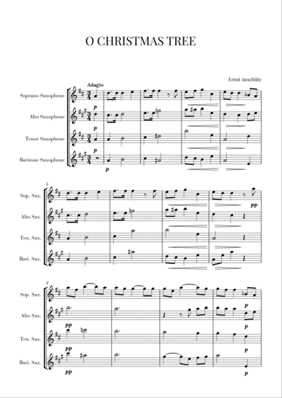 O Christmas Tree for Sax Quartet Saxophone Quartet scores gallery preview page 1