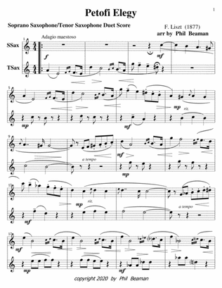Petofi Elegy-Liszt-soprano sax-tenor sax duet