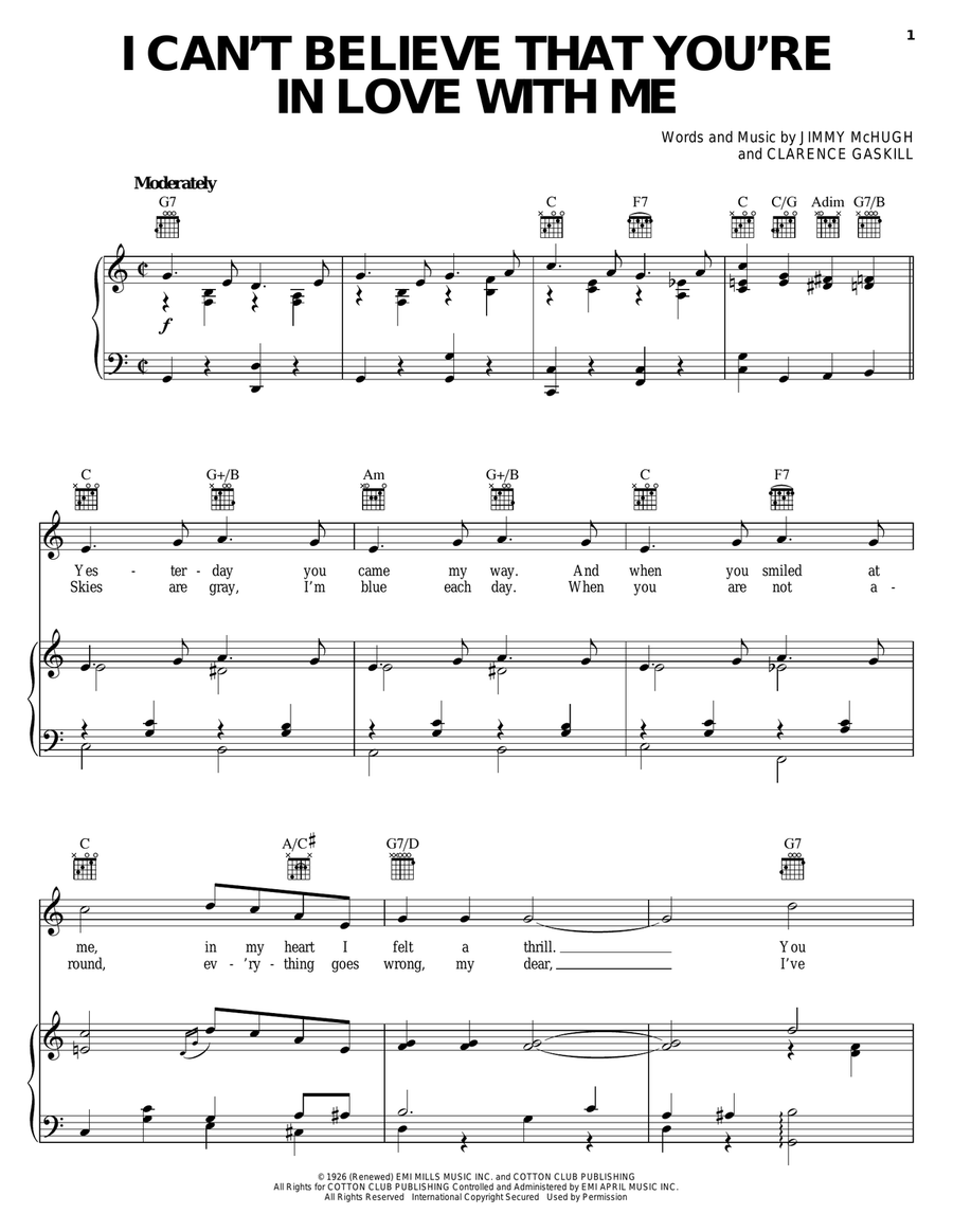 I Can't Believe That You're In Love With Me Piano, Vocal, Guitar scores gallery preview page 1
