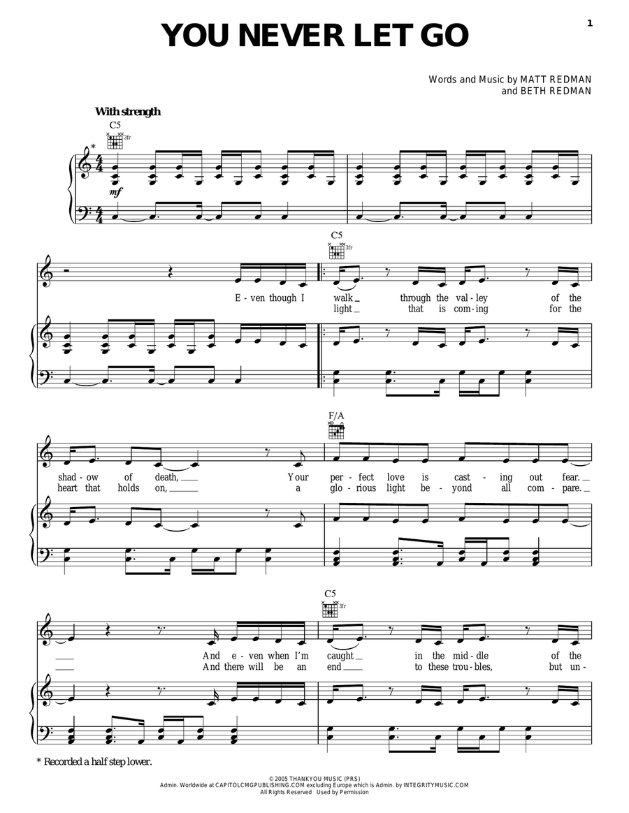 You Never Let Go Piano, Vocal, Guitar scores gallery preview page 1
