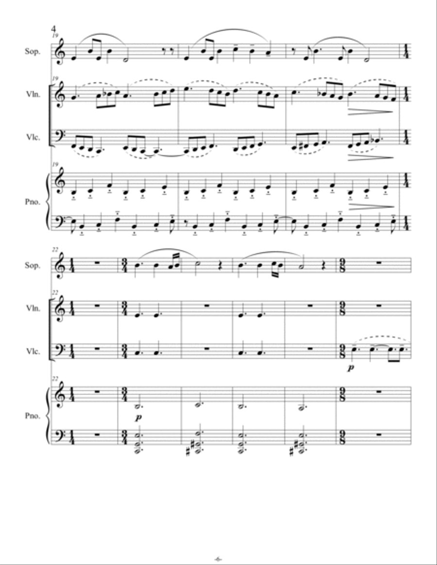 Vocalise for High Voice, Violin, Cello and Piano - Opus 9 Small Ensemble scores gallery preview page 6