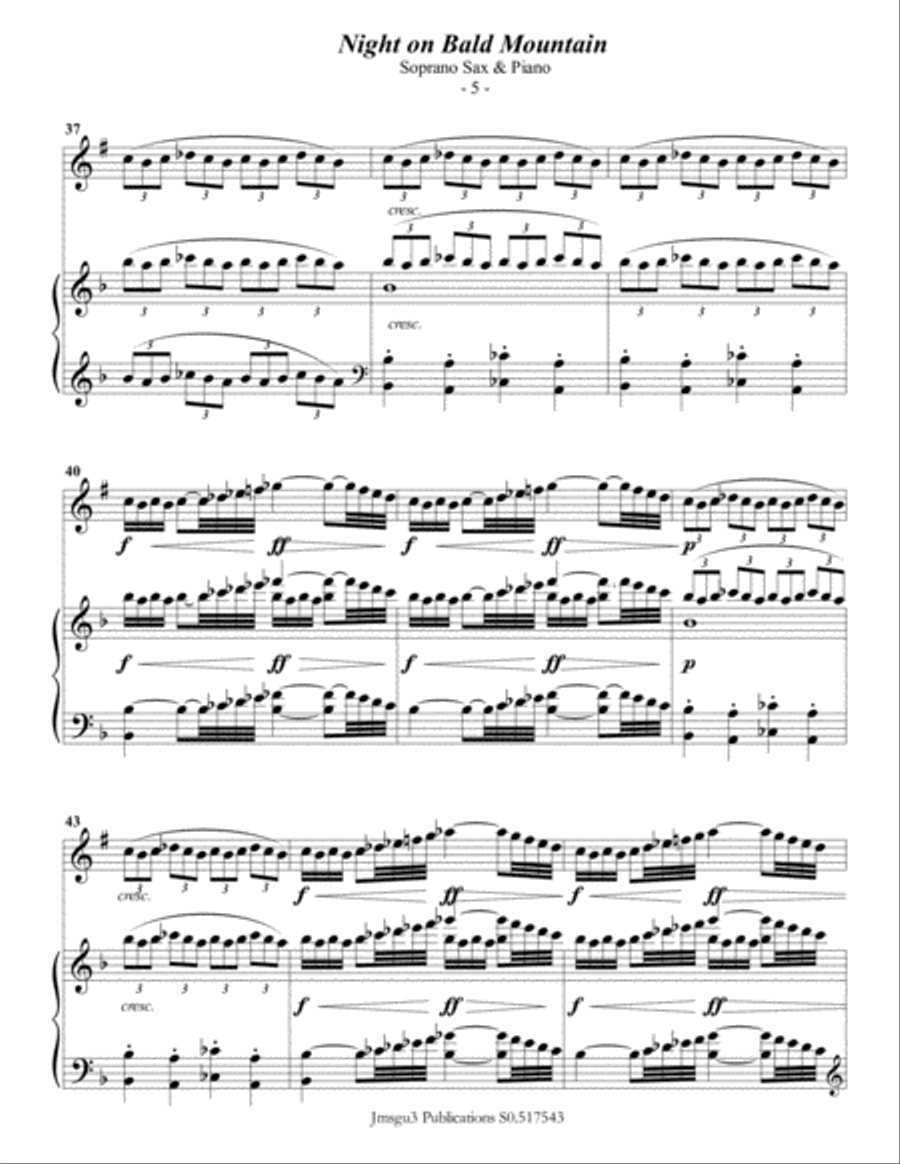 Mussorgsky: Night on Bald Mountain for Soprano Sax & Piano Woodwind Duet scores gallery preview page 5