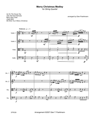 MERRY CHRISTMAS MEDLEY - STRING QUARTET (or 3 Violins & Cello) - 5 carol medley