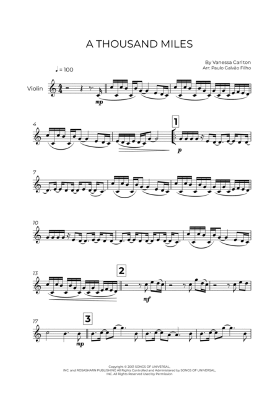 A Thousand Miles Violin Solo scores gallery preview page 2