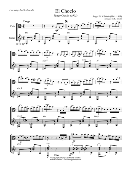 El choclo (tango) for viola and guitar image number null