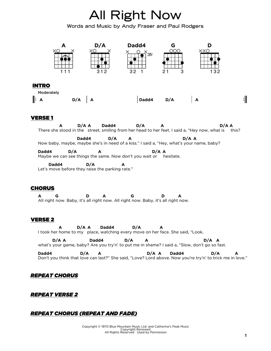 All Right Now All Right Now Easy Guitar scores gallery preview page 1