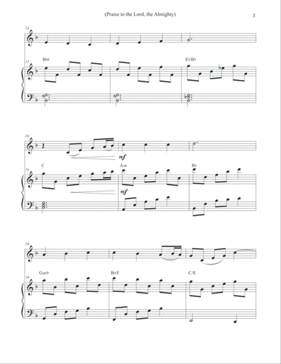 Praise to the Lord, the Almighty - Violin & Piano Violin Solo scores gallery preview page 3