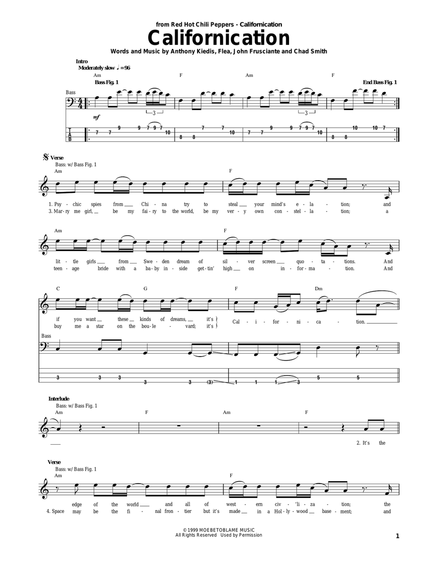Californication Californication Guitar Tablature scores gallery preview page 1