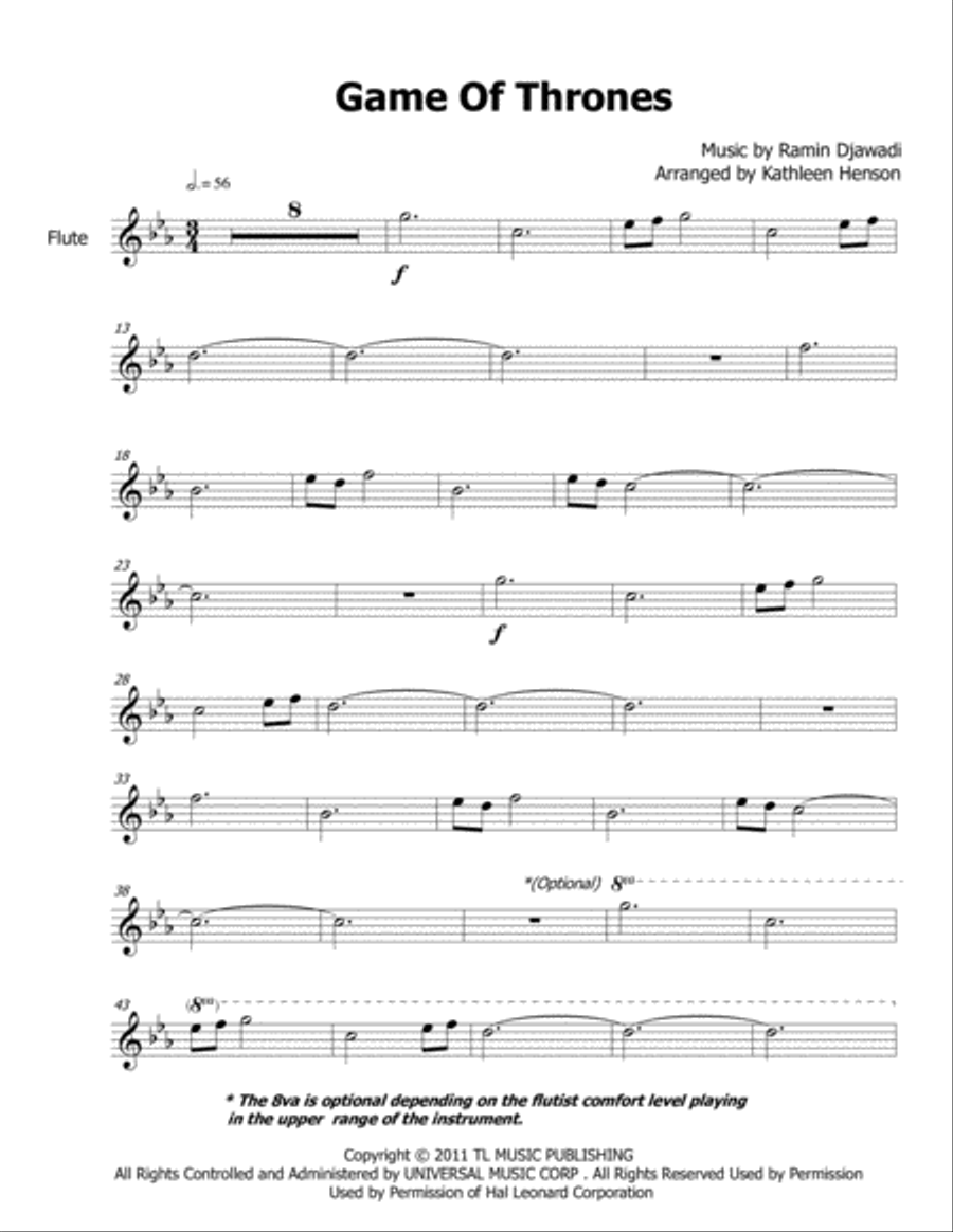 Game Of Thrones Flute Solo scores gallery preview page 1