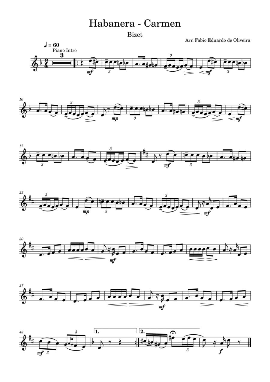 Habanera - Carmen (Bizet) - Easy Arrangement Flute Solo scores gallery preview page 1