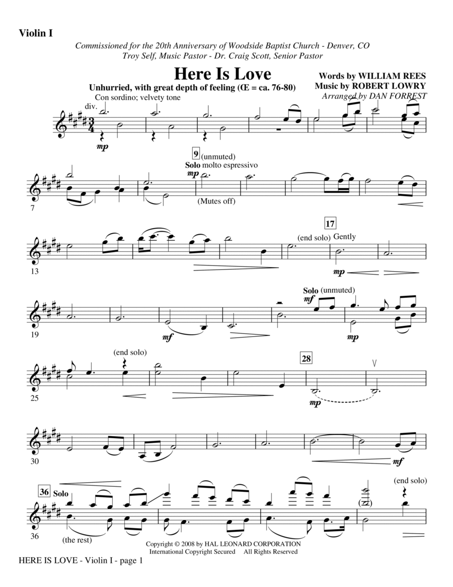 Here Is Love - Violin 1 Choir scores gallery preview page 1