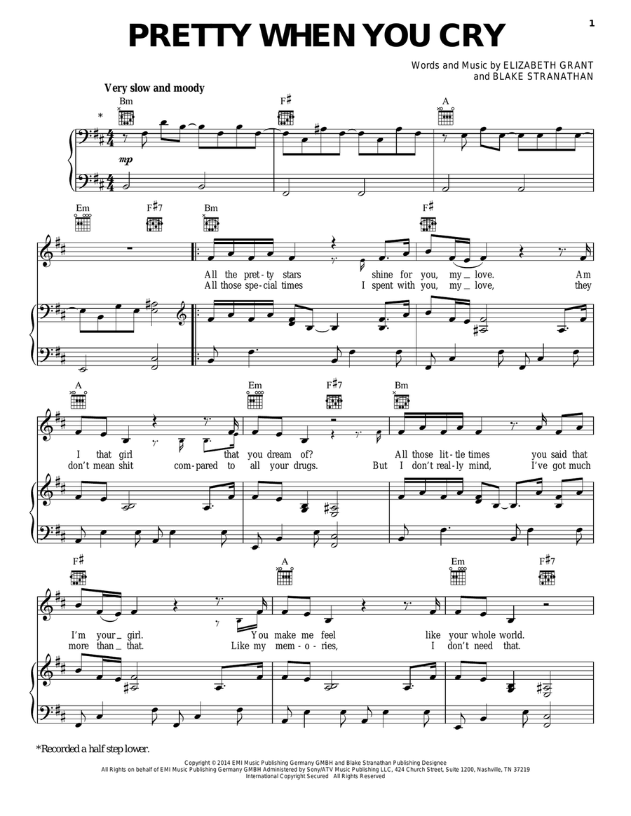 Pretty When You Cry Piano, Vocal, Guitar scores gallery preview page 1