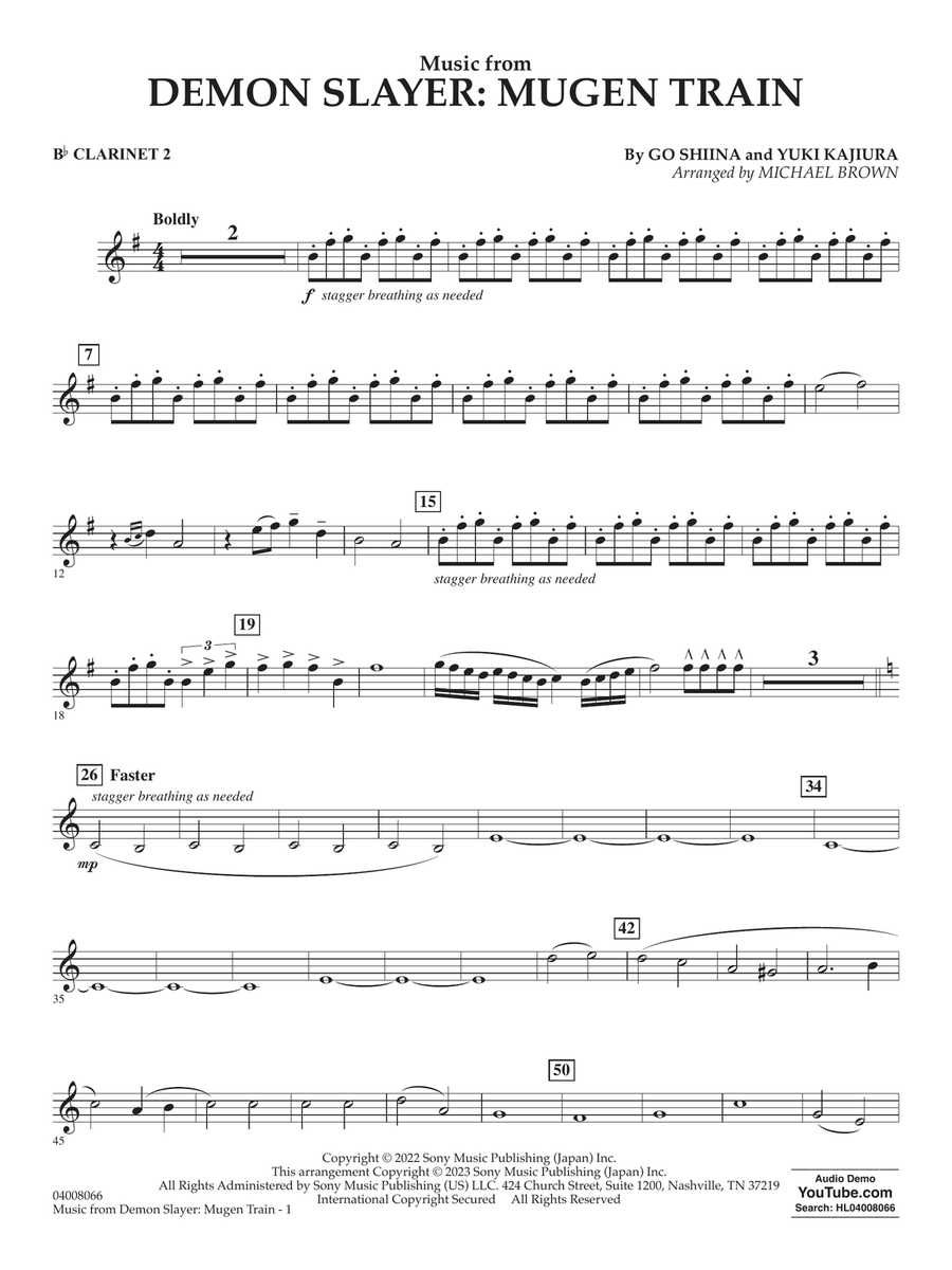 Music from Demon Slayer: Mugen Train (arr. Michael Brown) - Bb Clarinet 2 Concert Band scores gallery preview page 1