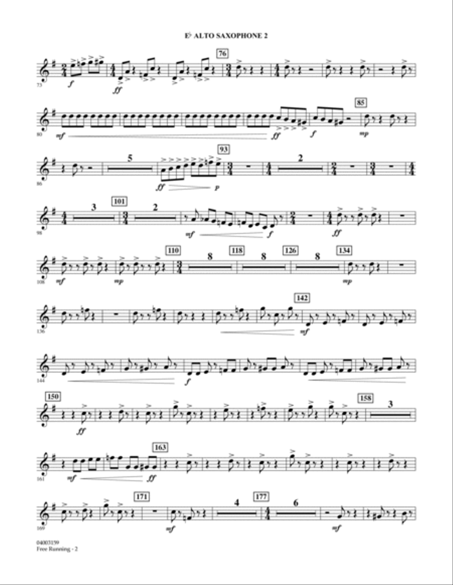 Free Running - Eb Alto Saxophone 2 Concert Band scores gallery preview page 2