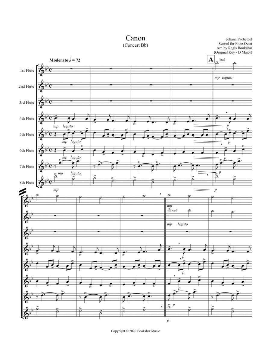 Canon (Pachelbel) (Bb) (Flute Octet) Woodwind Ensemble scores gallery preview page 1