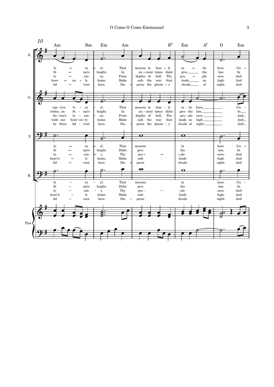 O Come O Come Emmanuel/I Heard the Voice of Jesus Say SATB and piano 4-Part scores gallery preview page 3