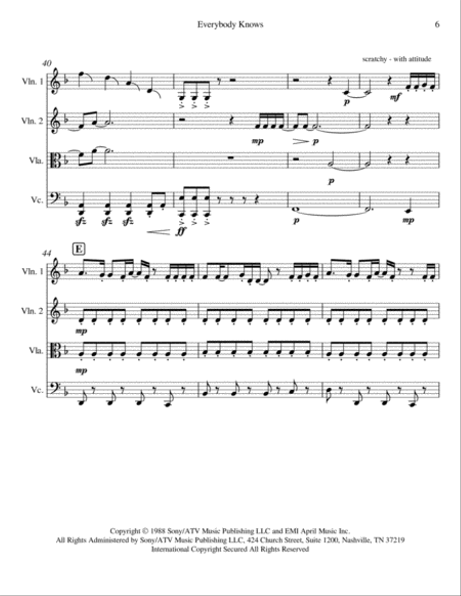 Everybody Knows Everybody Knows String Quartet scores gallery preview page 6