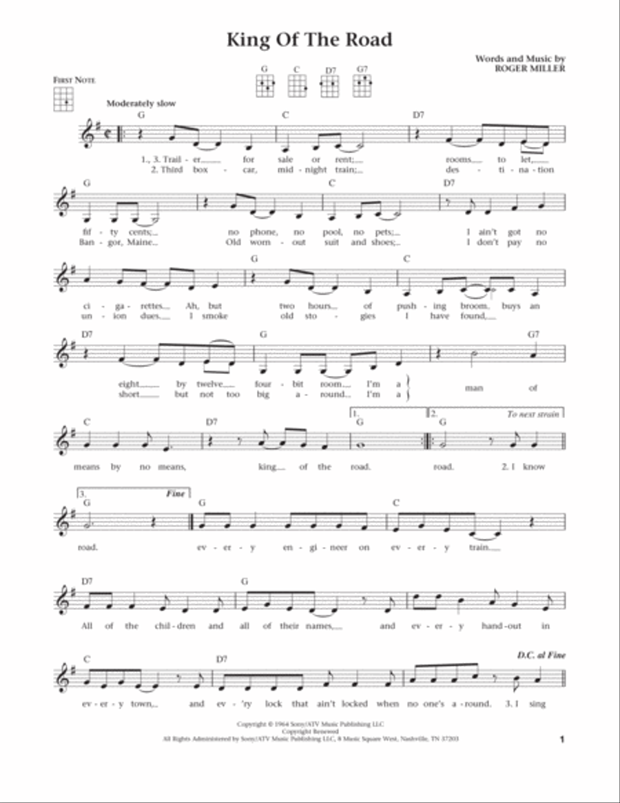 King Of The Road (from The Daily Ukulele) (arr. Liz and Jim Beloff) Ukulele scores gallery preview page 1