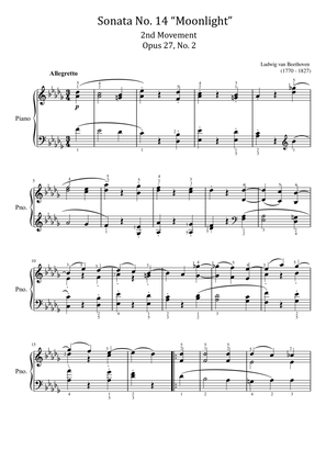 Beethoven - Piano Sonata No.14, Op.27 No.2 "Moonlight" 2nd Mov - Original With Fingered
