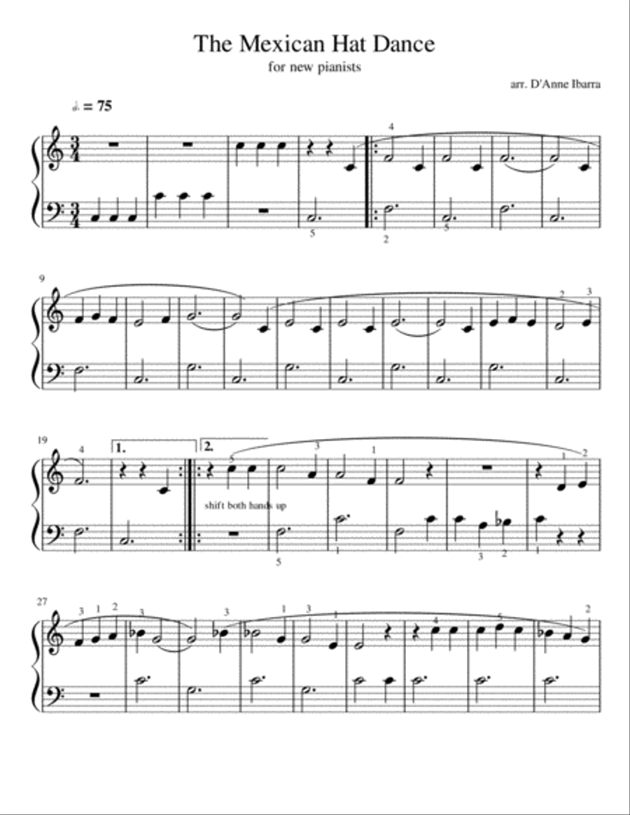 The Mexican Hat Dance Easy Piano scores gallery preview page 1