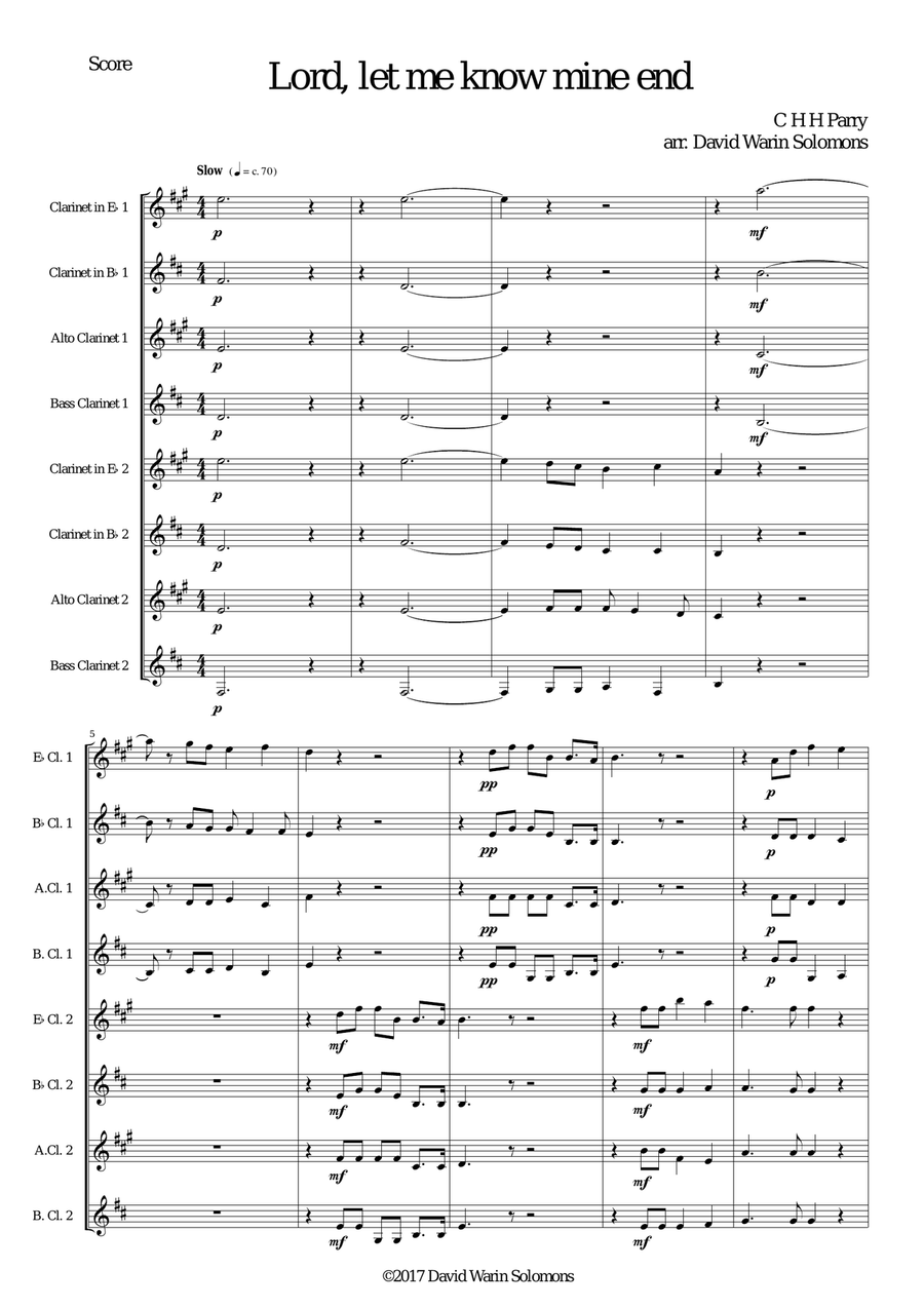 Lord, let me know mine end for clarinet octet or clarinet choir Clarinet Choir scores gallery preview page 1