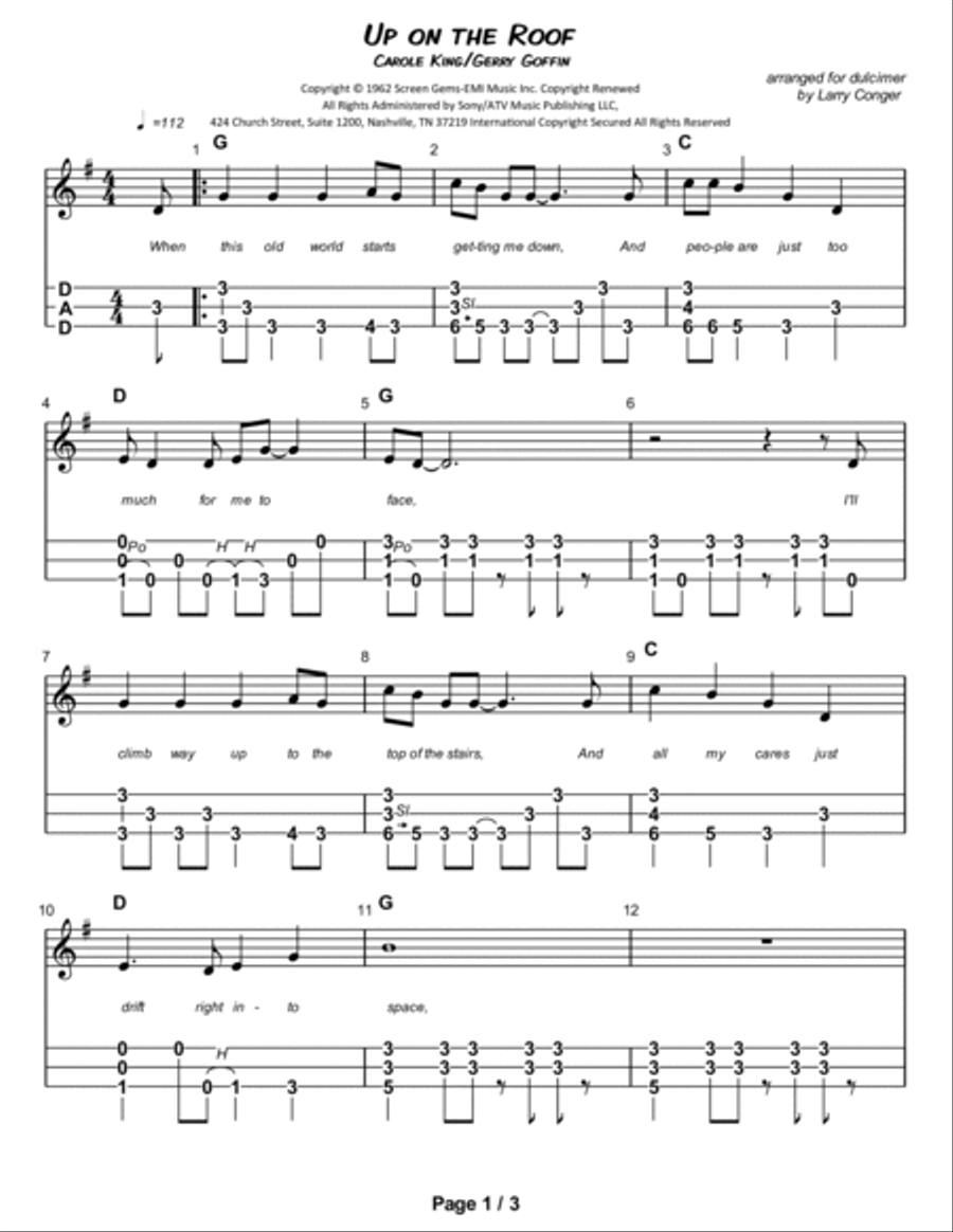 Up On The Roof Dulcimer scores gallery preview page 2