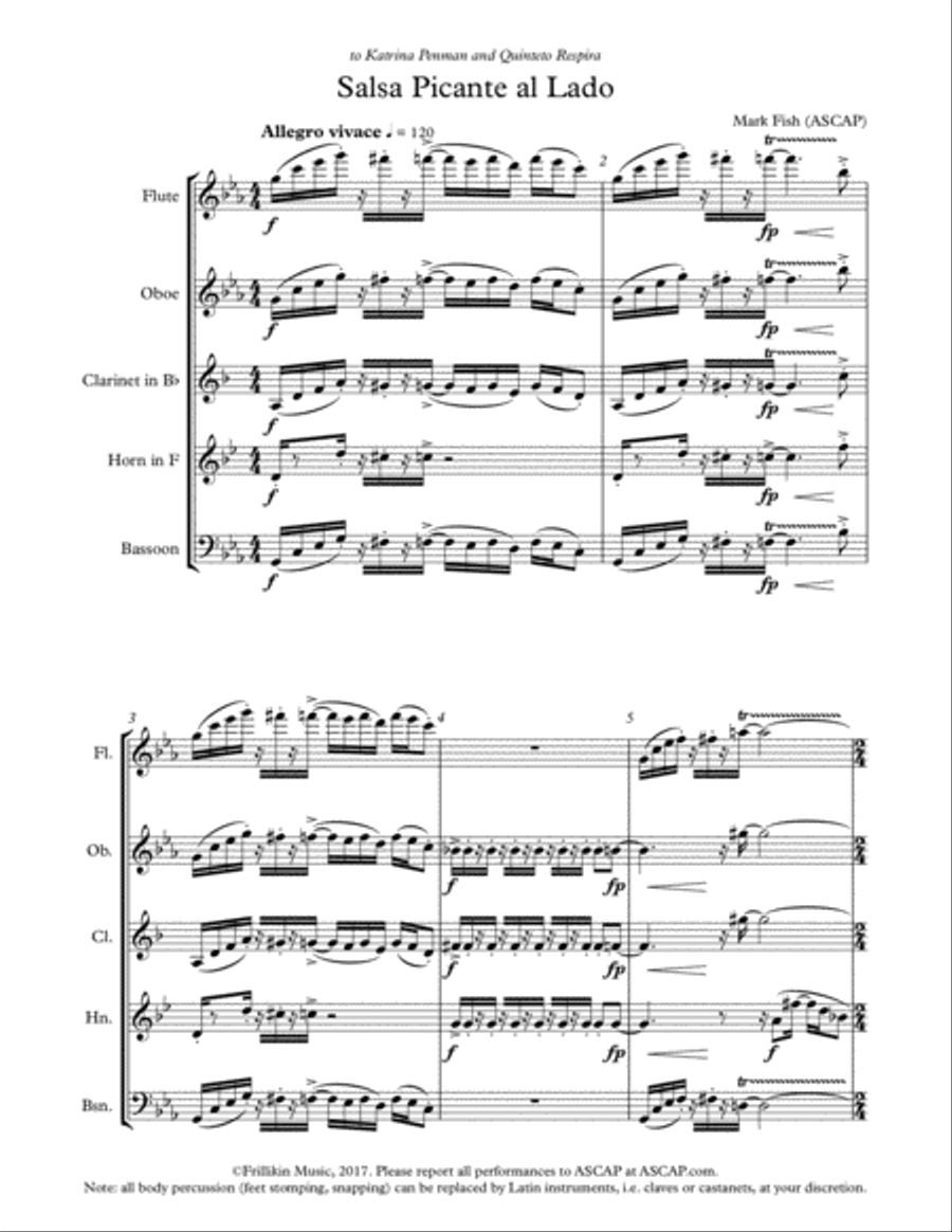 Salsa Picante al Lado Woodwind Quintet scores gallery preview page 1