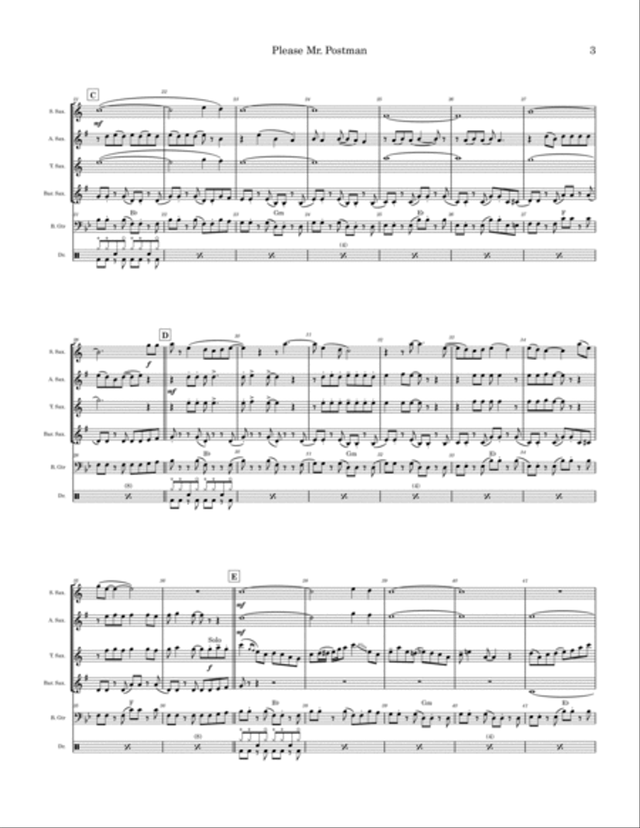 Please Mr. Postman Saxophone Quartet scores gallery preview page 3