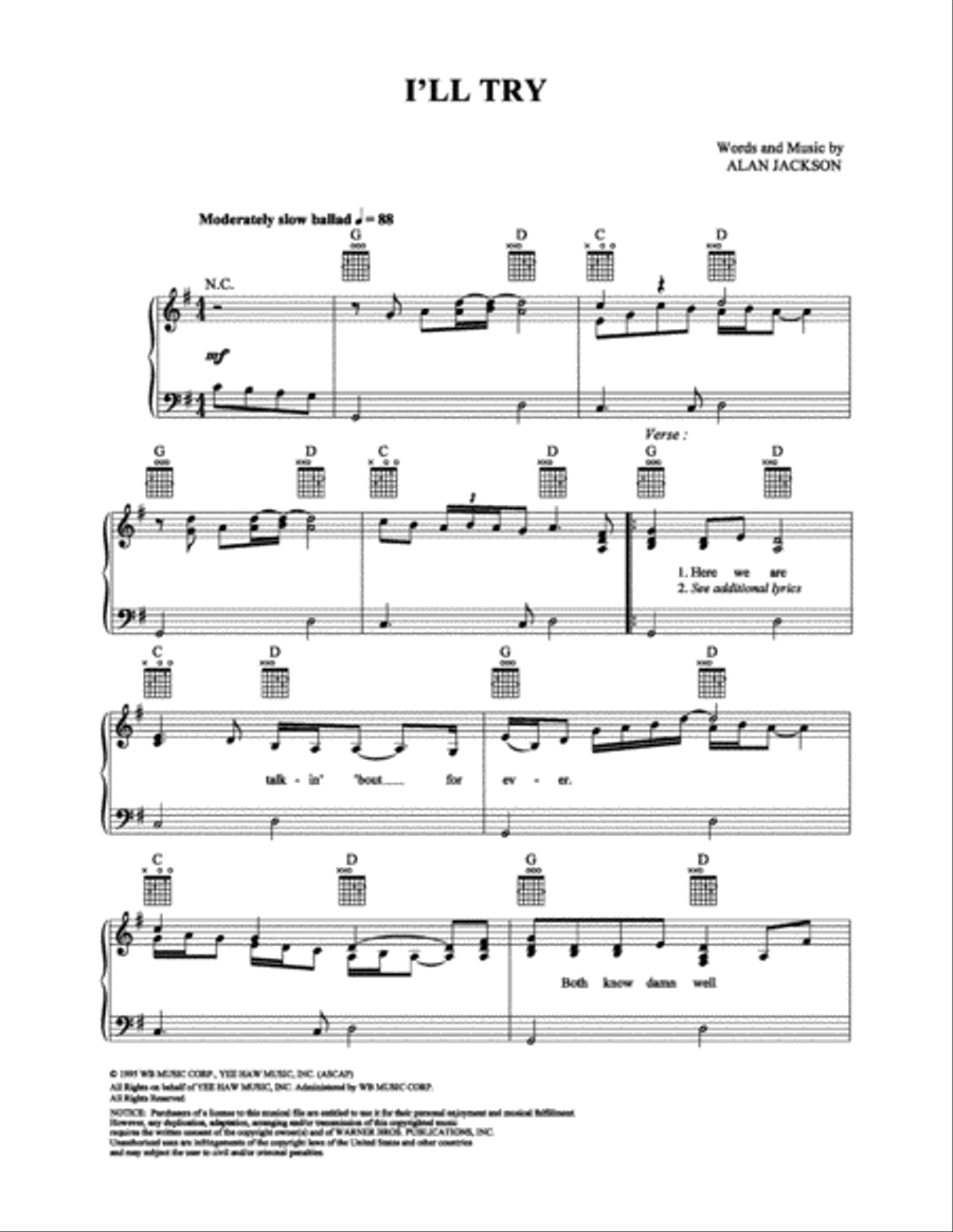 I'll Try Piano, Vocal, Guitar scores gallery preview page 1
