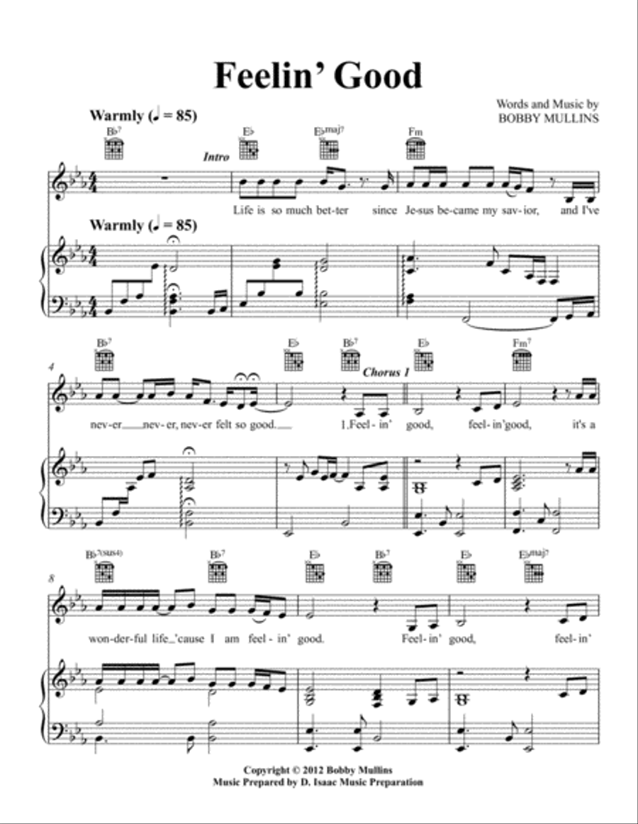 Feelin' Good Piano, Vocal, Guitar scores gallery preview page 1