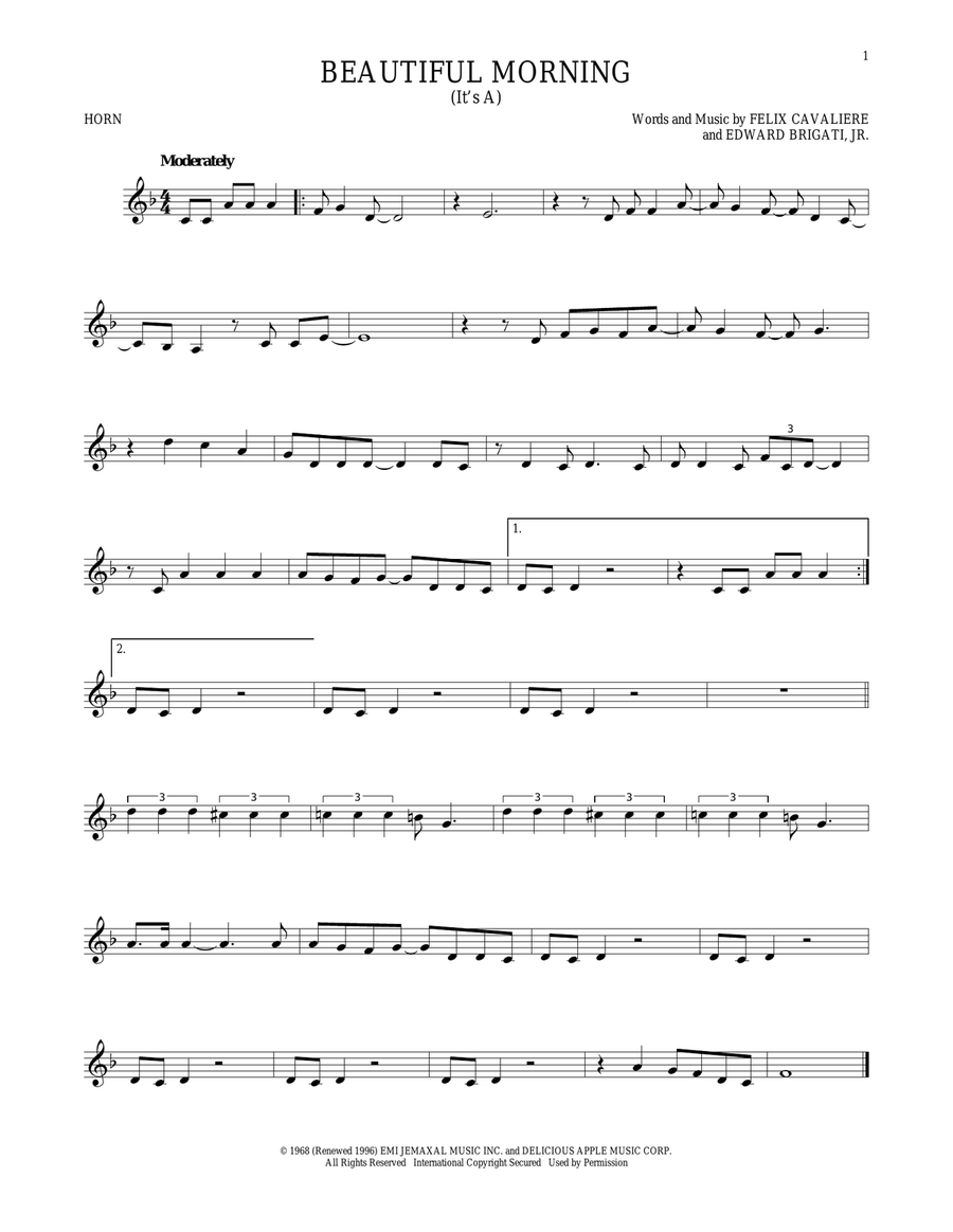 (It's A) Beautiful Morning Horn Solo scores gallery preview page 1