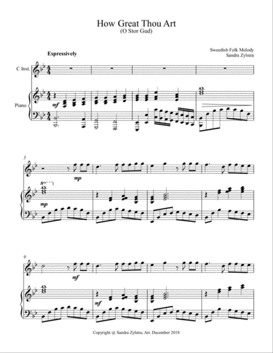 How Great Thou Art (treble C instrument solo) Piccolo scores gallery preview page 2