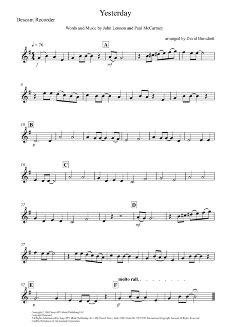 Yesterday Recorder scores gallery preview page 3