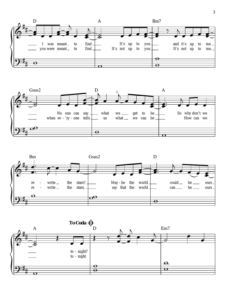 Rewrite The Stars (from The Greatest Showman) Easy Piano scores gallery preview page 3
