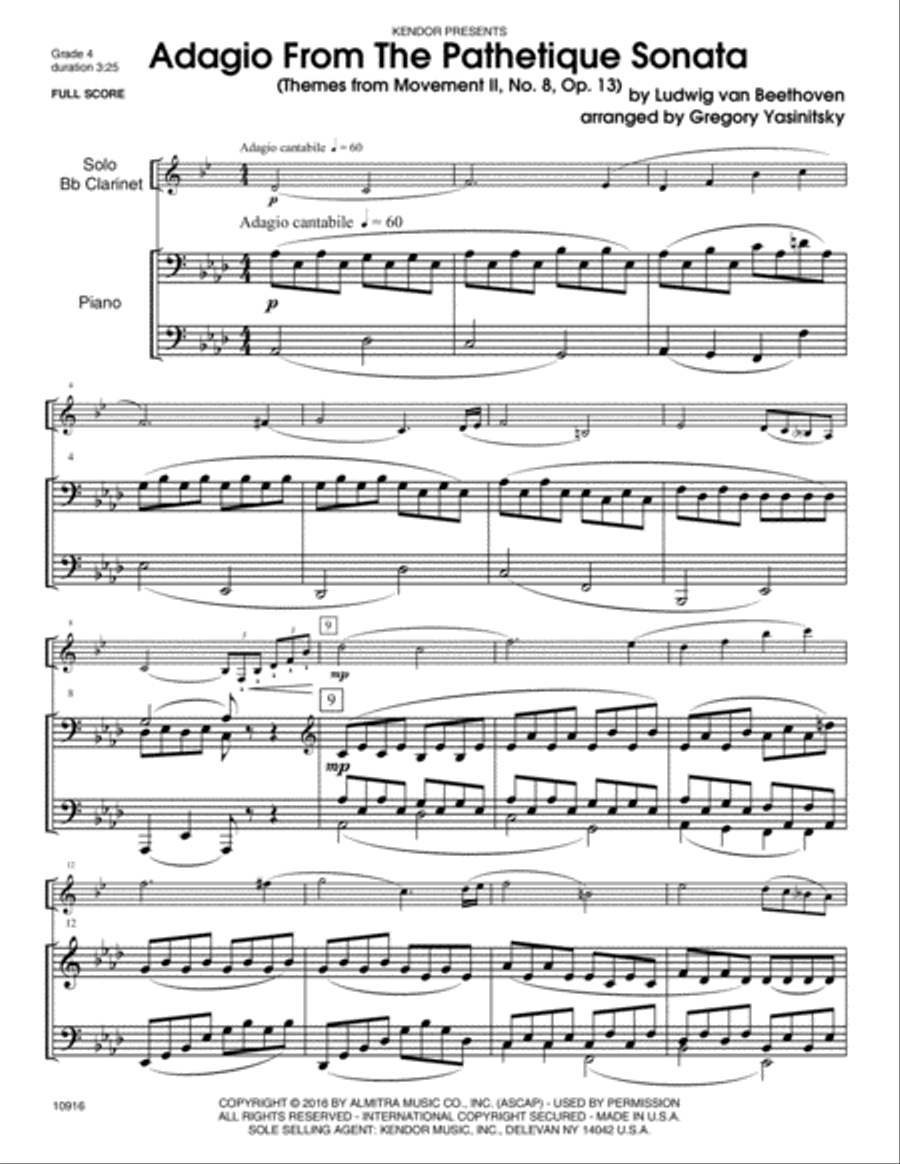 Adagio From The Pathetique Sonata (Themes From Movement II, No. 8, Op. 13) B-Flat Clarinet scores gallery preview page 2