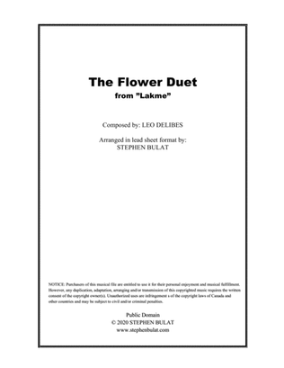 The Flower Duet (from "Lakme") - lead sheet for treble clef duo (key of A)
