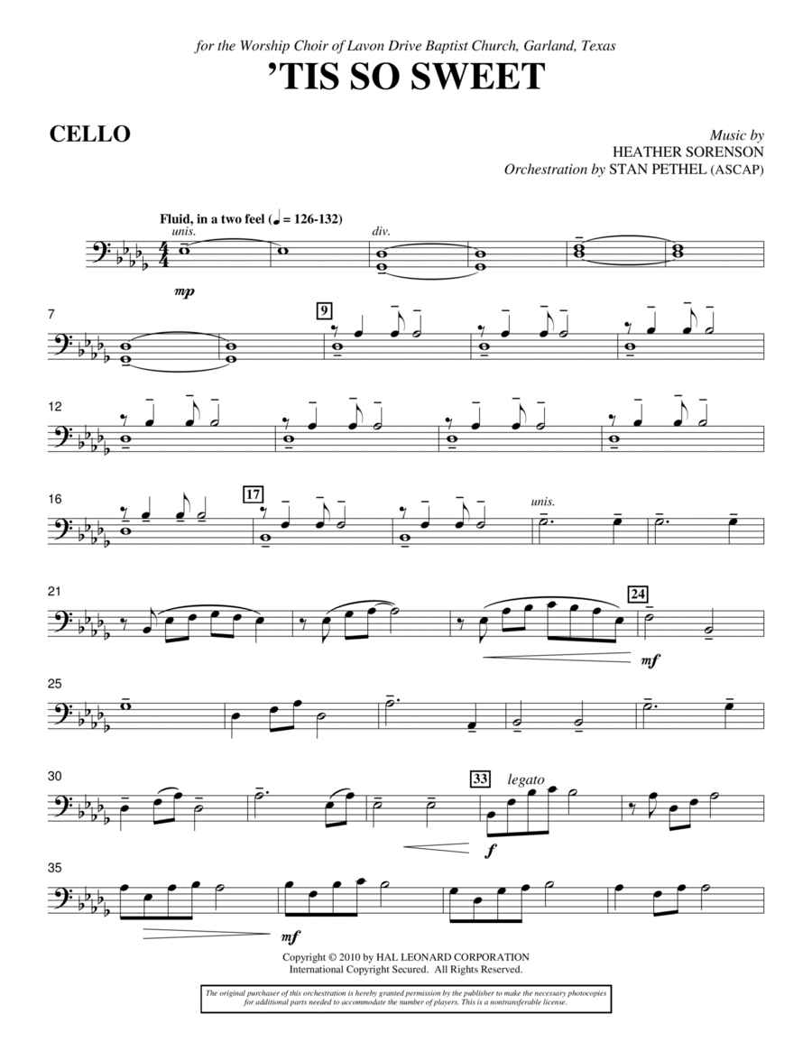 'Tis So Sweet - Cello Choir scores gallery preview page 1