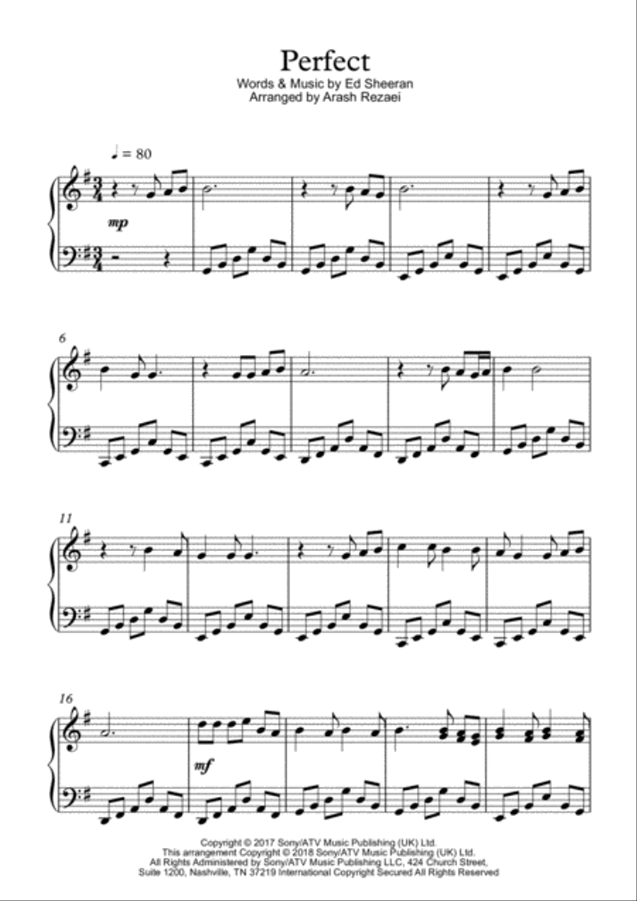 Perfect Perfect Piano Solo scores gallery preview page 1