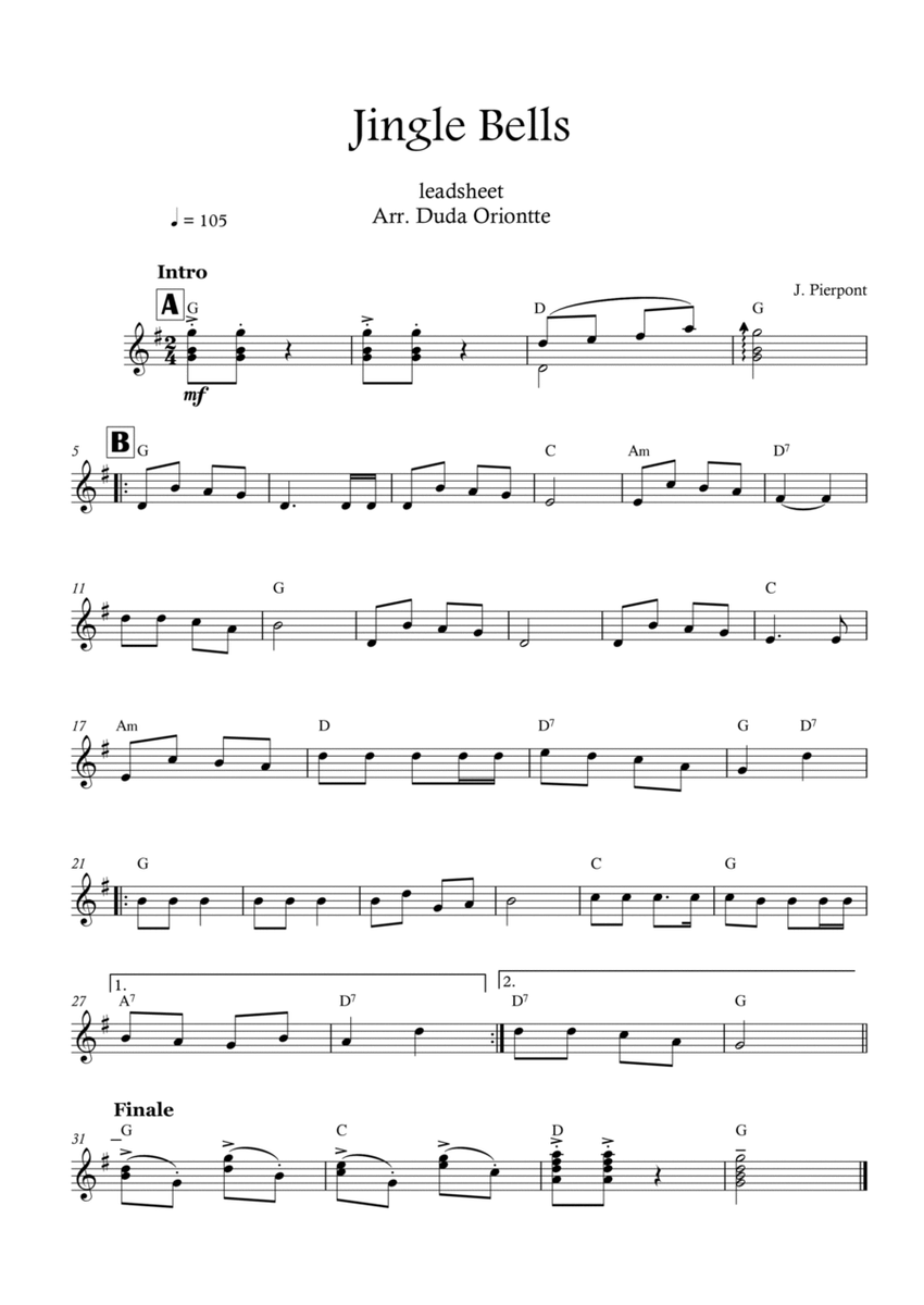 Jingle Bells (G major - leadhsheet - no lyrics) image number null