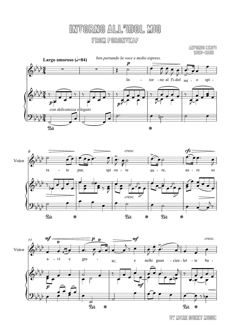 Cesti-Intorno all'idol mio in f minor, for Voice and Piano Piano, Vocal scores gallery preview page 3