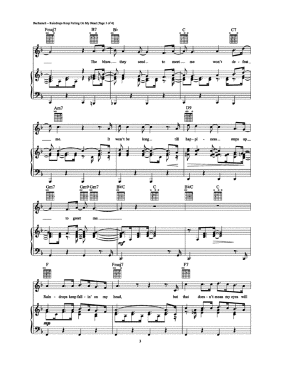 Raindrops Keep Fallin' On My Head Piano, Vocal, Guitar scores gallery preview page 3