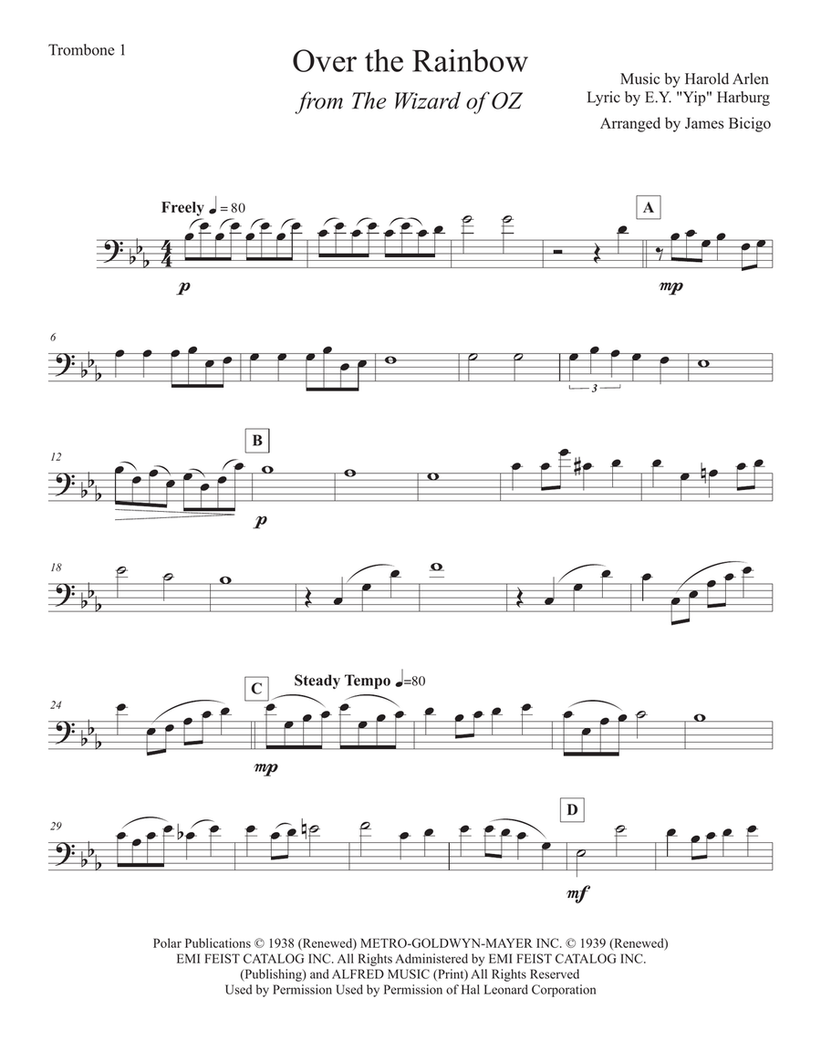 Over The Rainbow (from The Wizard Of Oz) Trombone Solo scores gallery preview page 5
