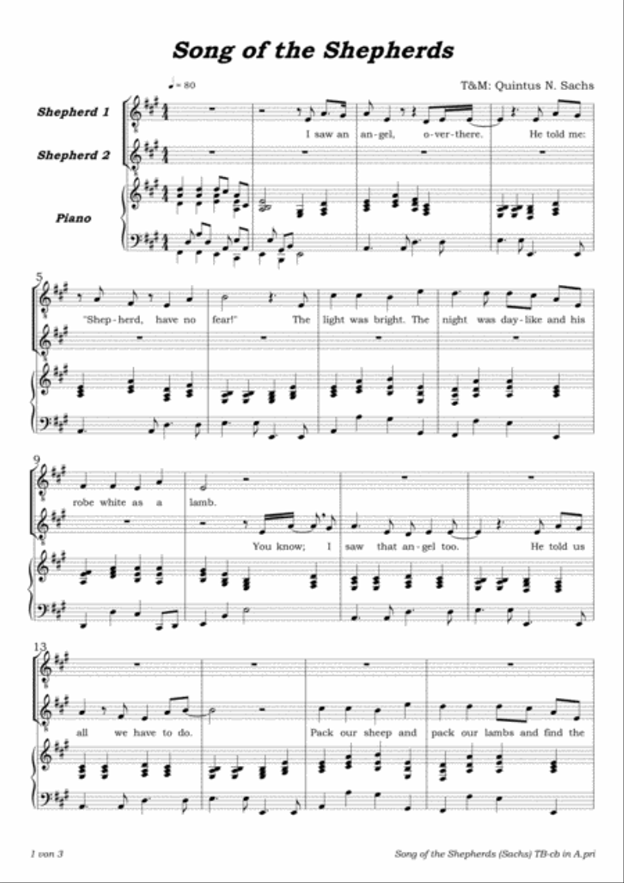 Song of the Shepherds Song of the Shepherds 3-Part scores gallery preview page 1
