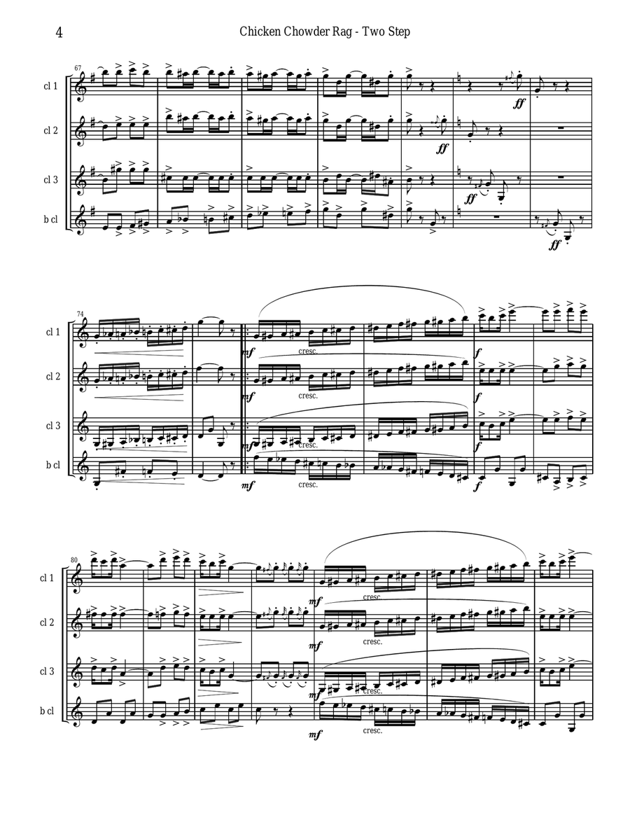 Chicken Chowder Rag by Irene Giblin for Clarinet Quartet Clarinet Quartet scores gallery preview page 4