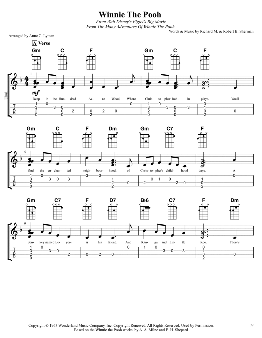 Winnie The Pooh Ukulele scores gallery preview page 1