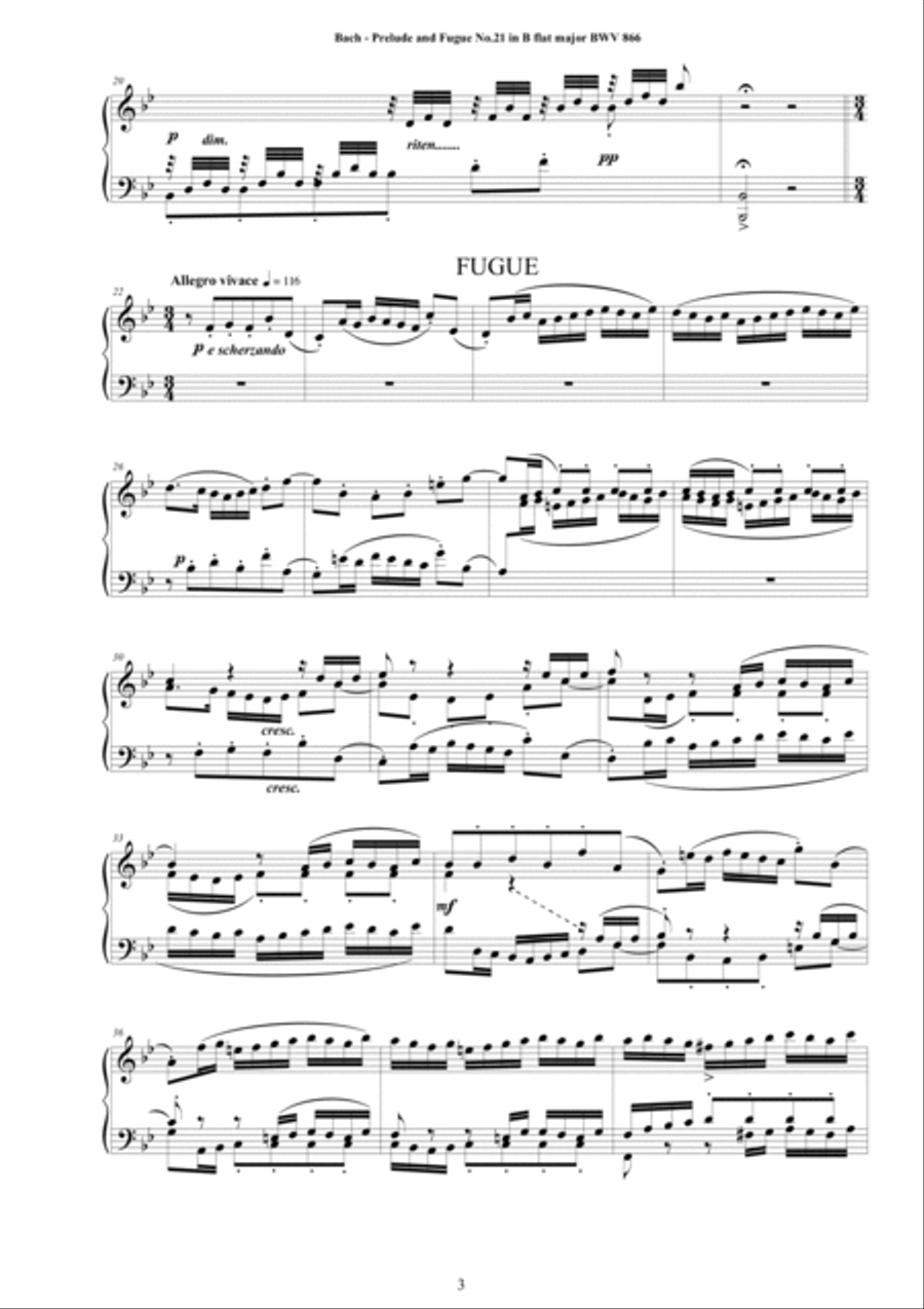 Bach - Prelude and Fugue No.21 in B flat major BWV 866 for Piano Piano Solo scores gallery preview page 3